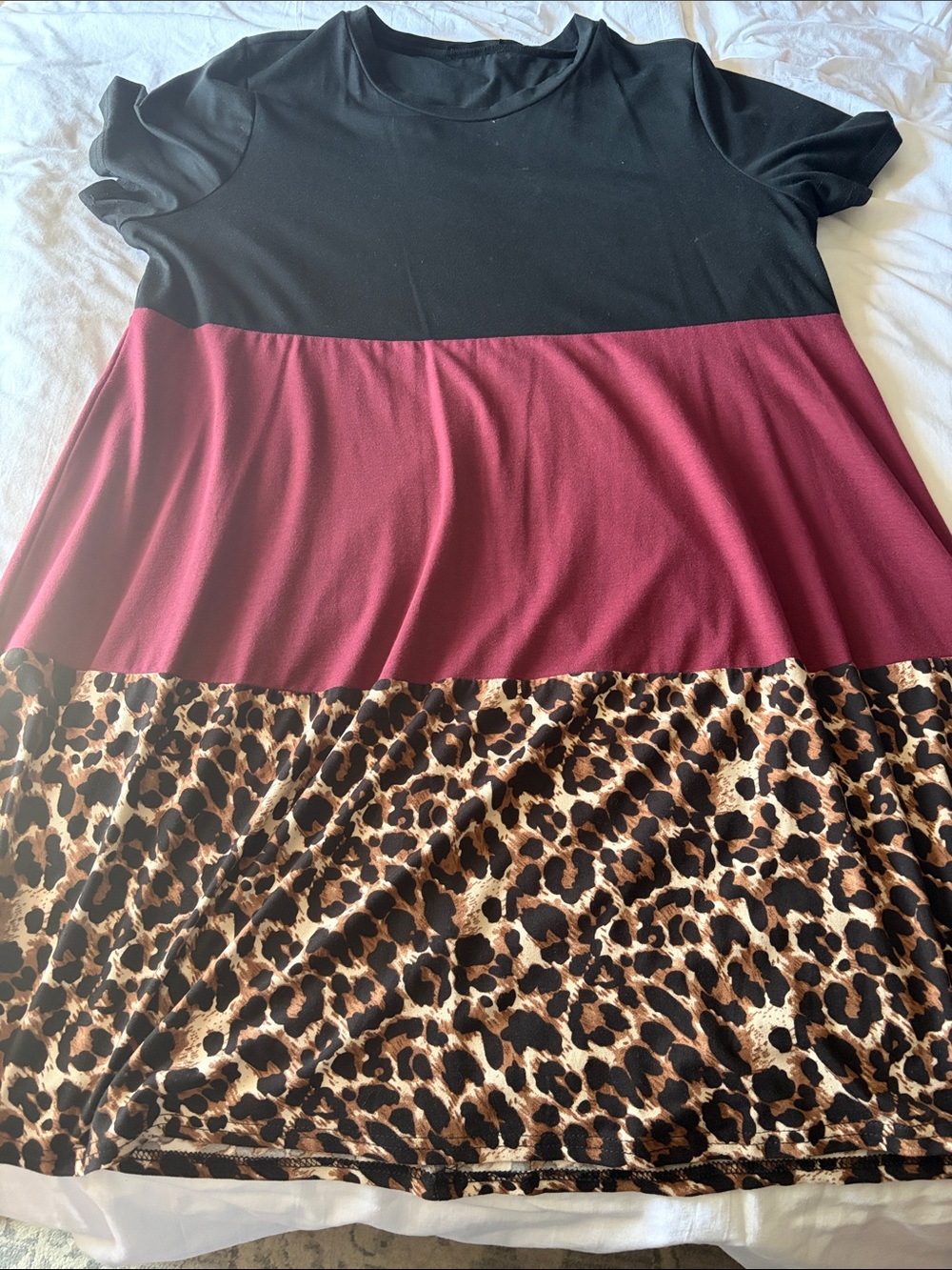 SHEIN Black, Burgundy & Leopard Colorblock A-Line Midi Dress